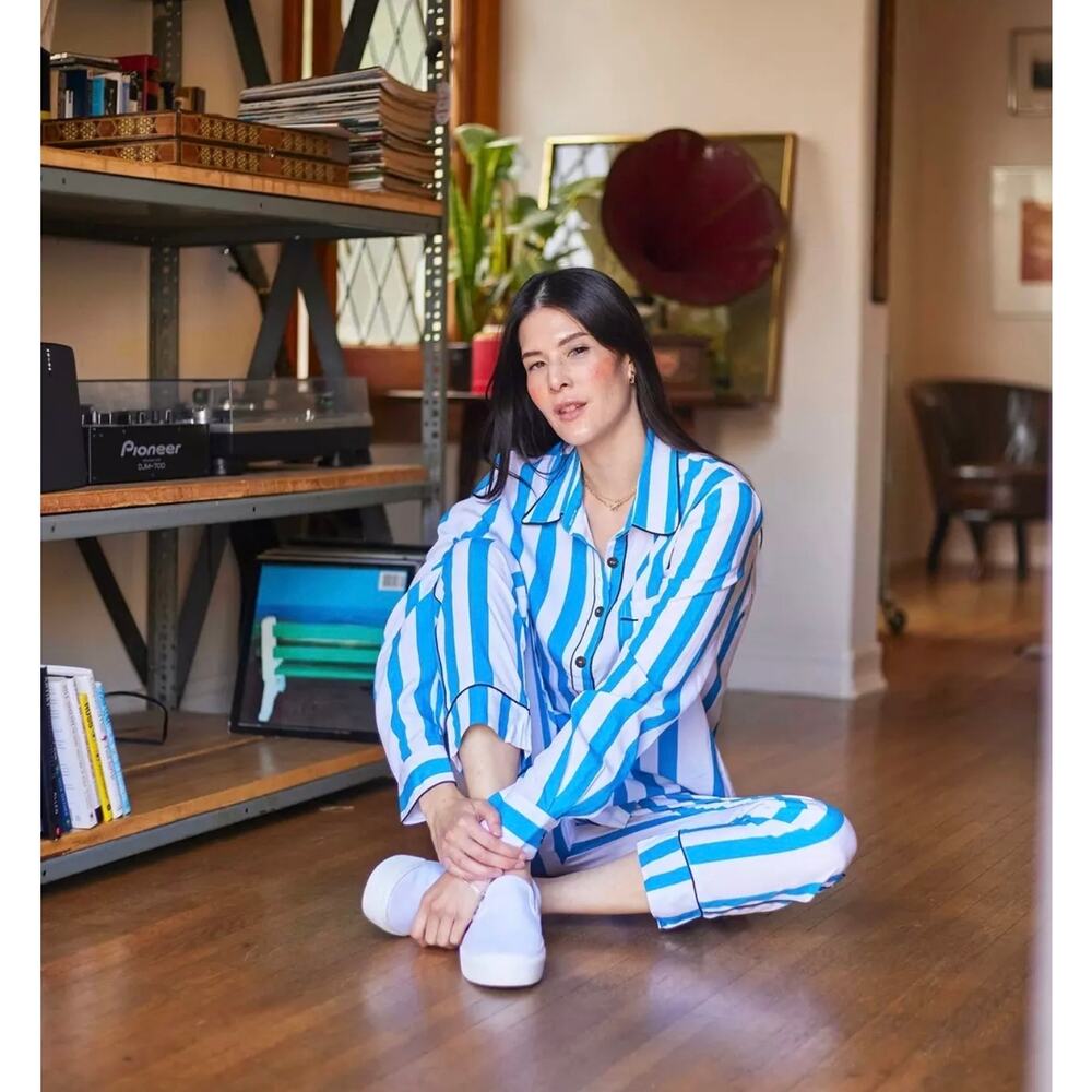 New Patiini blue stripe 3pc pajama set long sleeve pants sz XS